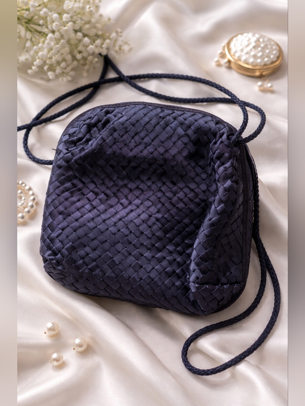 Vtg Talbots Woven Crossbody Bag in Deep Navy - Elegant Women's Shoulder Purse